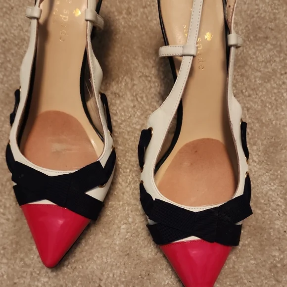 Elegant Women's Slingback Heels - Pink and White - Picture 2 of 3